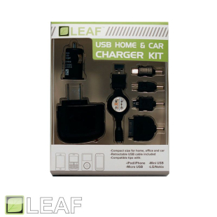  USB Home/ Car Charger Kit for iPhone/ iPad/ iPod/ Android/ Blackberry - LEAF
